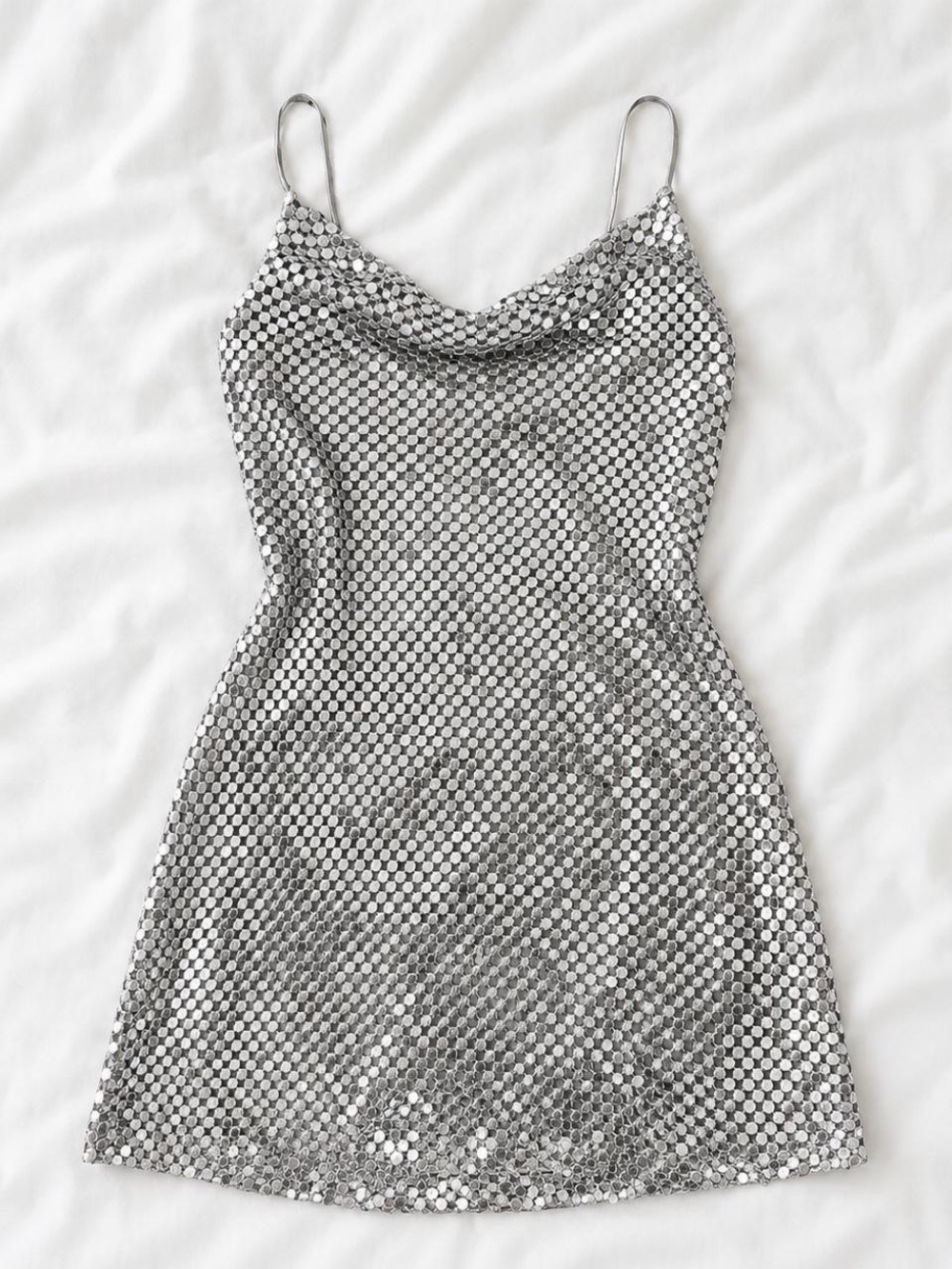 ASOS River Island sequin cowl neck mini dress in silver Size S NWT